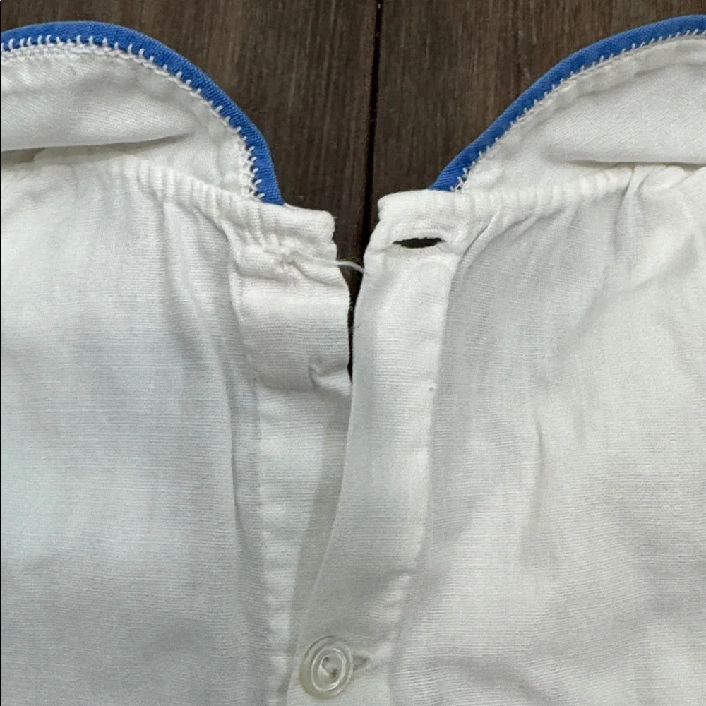 Vintage handmade White‎ Baby Romper with Blue Embroidery